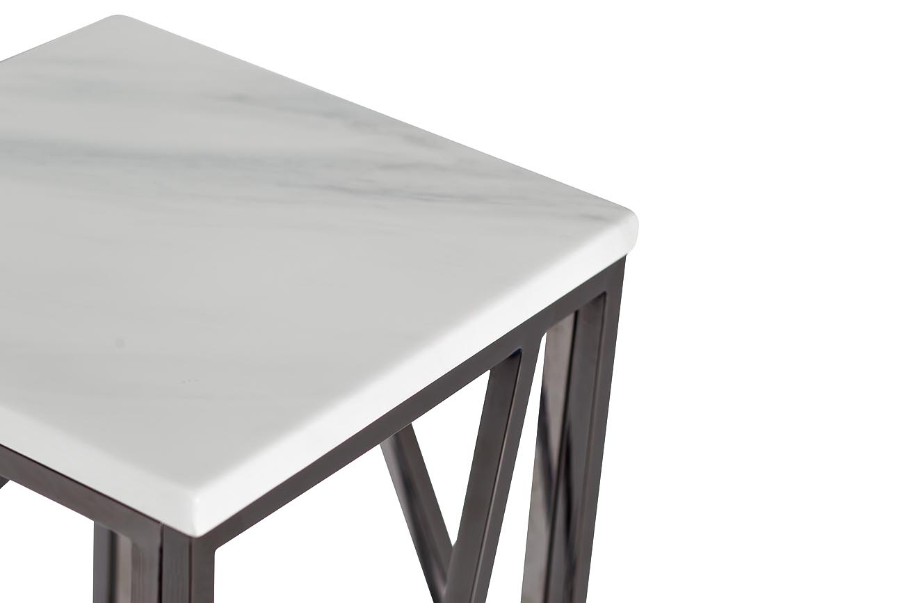 Стол журнальн.высокий, иск.мрам/тем.хром 30*30*75