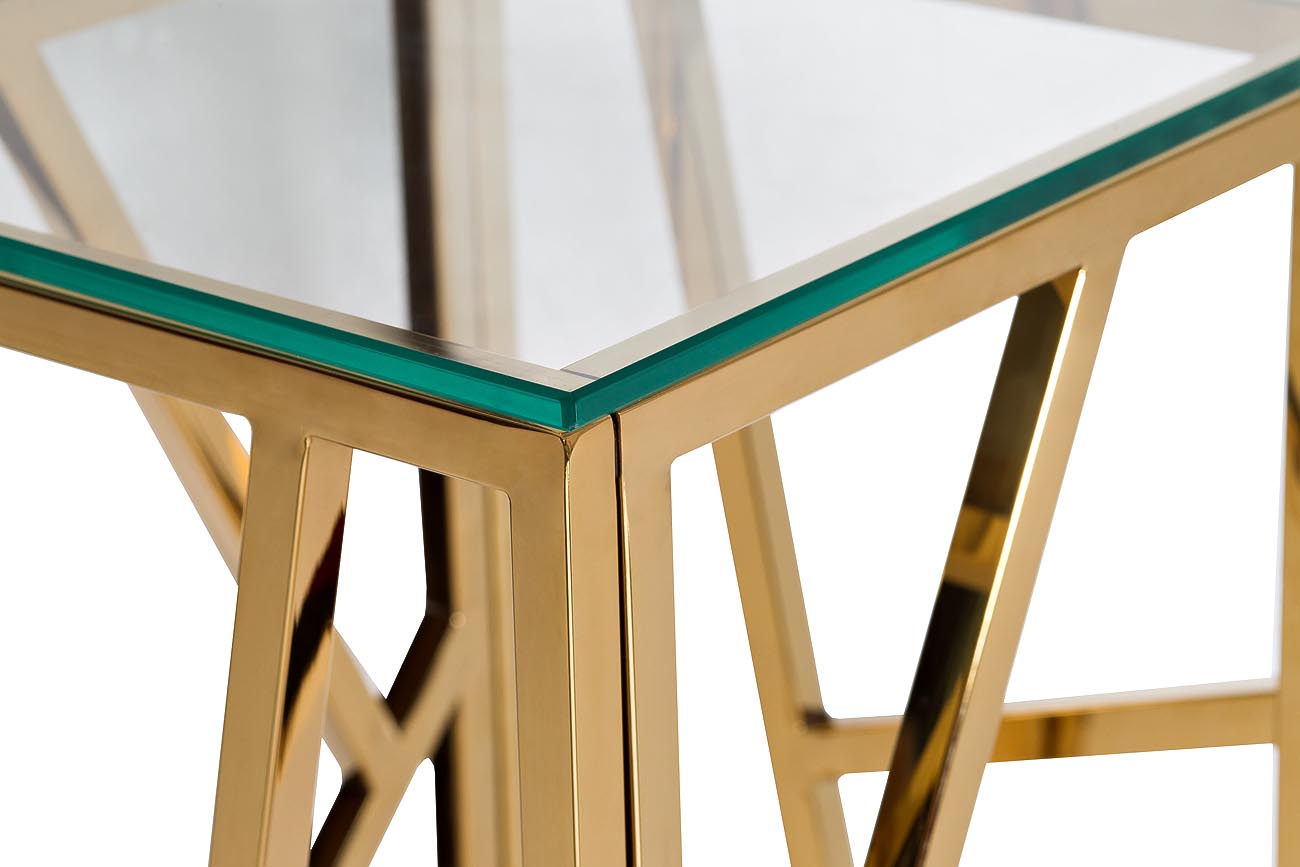 Стол журнальный высокий прозр.стекло/зол.30*30*75