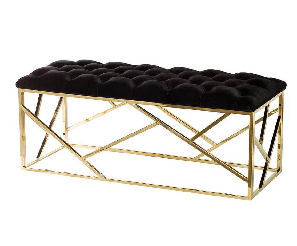 Банкетка велюр черный/золото 110*42*46 см GY-BEN7835GOLD-BL