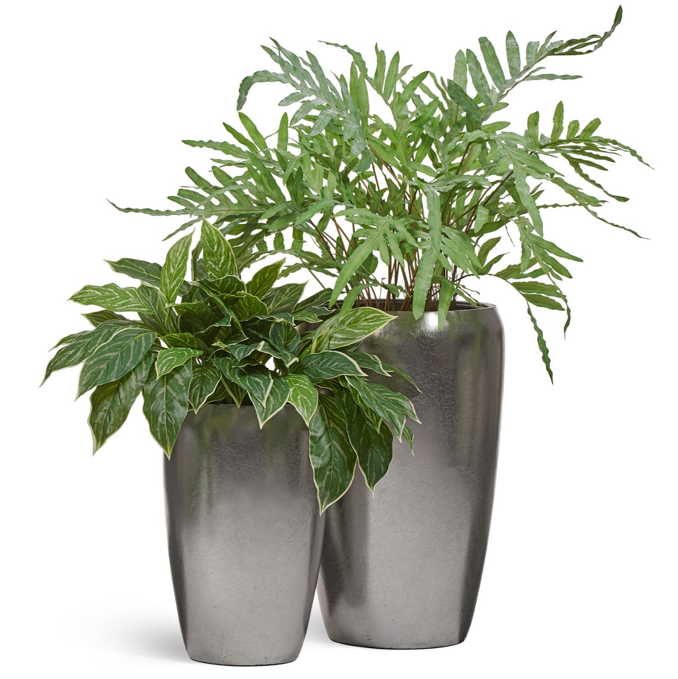 Кашпо TREEZ Effectory - Metal - Высокий округлый конус - Стальное серебро