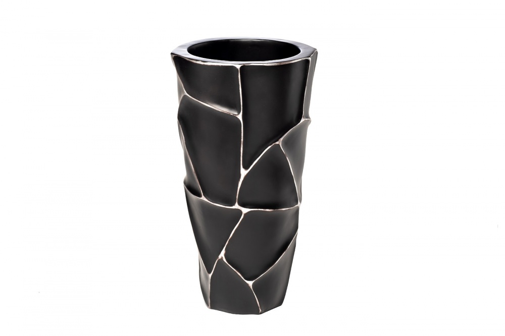 Кашпо d26*48см черное с серебром