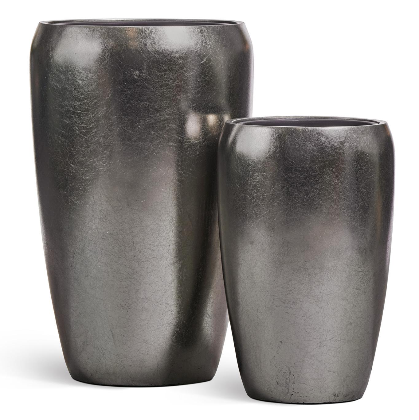 Кашпо TREEZ Effectory - Metal - Высокий округлый конус - Стальное серебро