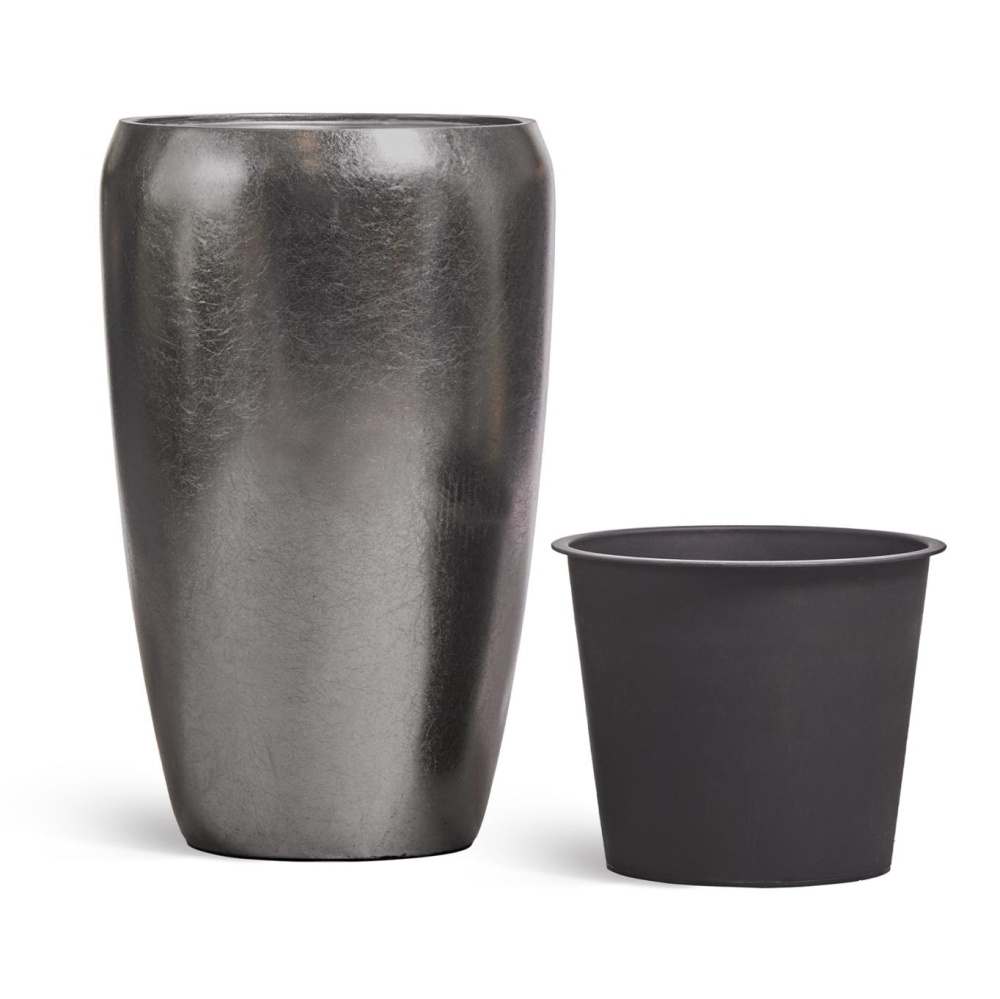 Кашпо TREEZ Effectory - Metal - Высокий округлый конус - Стальное серебро