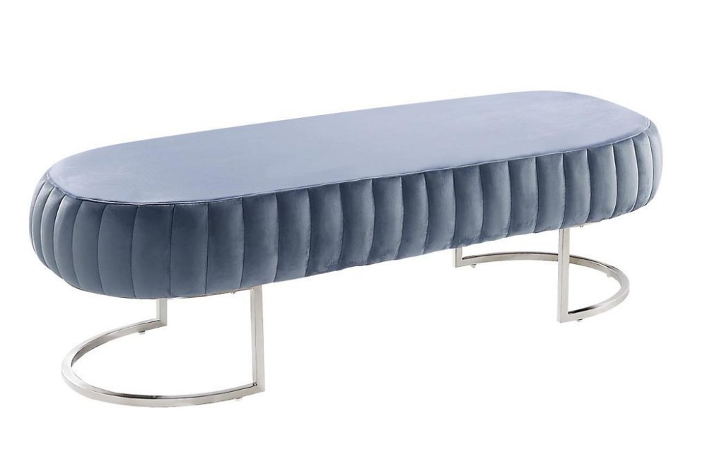 Банкетка велюровая серо-голубая на металлическом каркасе (хром) n-bh2009 gr sl