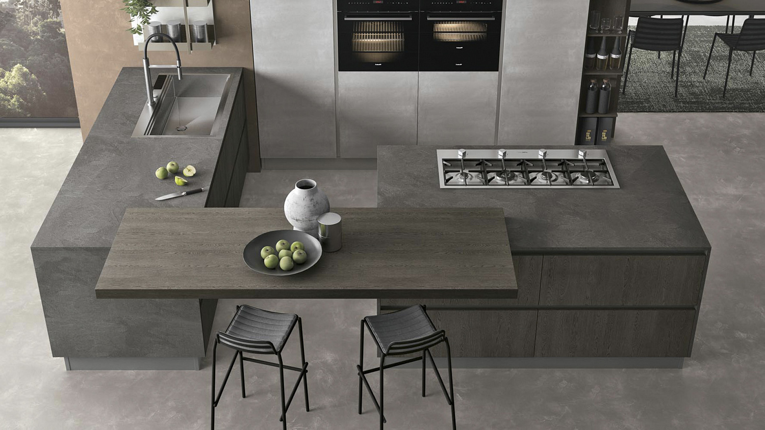 Стол-полуостров и барная стойка