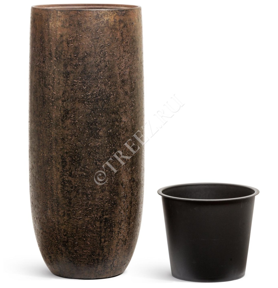 Кашпо TREEZ Effectory - Metal - Высокий округлый конус - Rough с золотой патиной