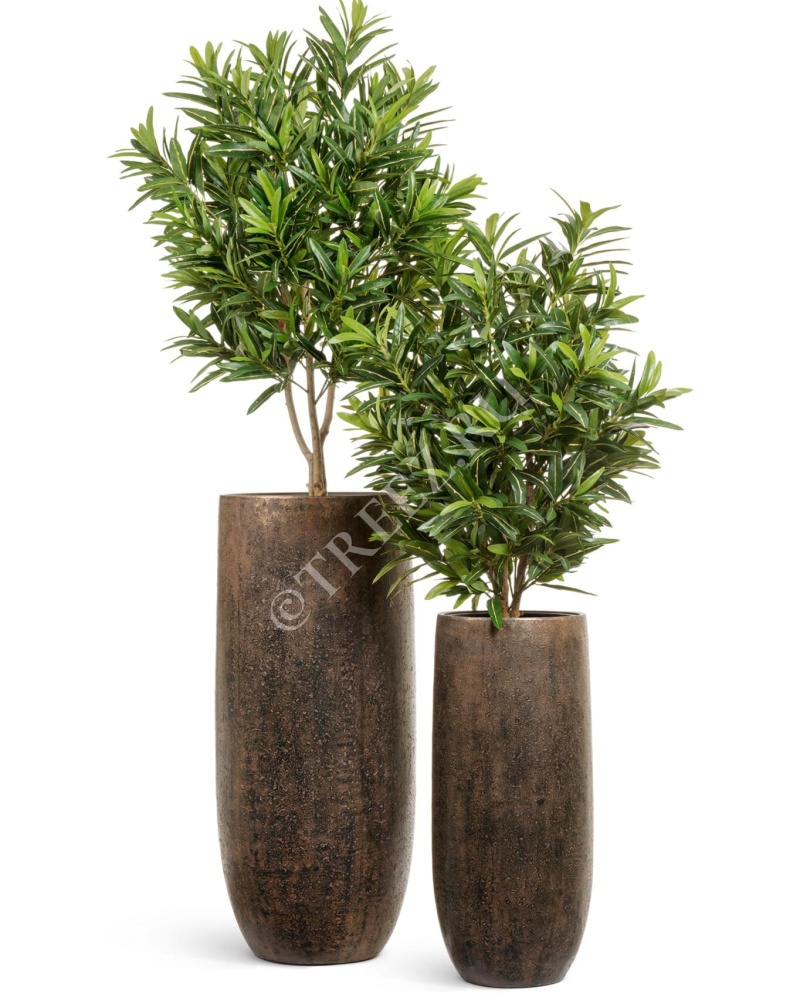 Кашпо TREEZ Effectory - Metal - Высокий округлый конус - Rough с золотой патиной