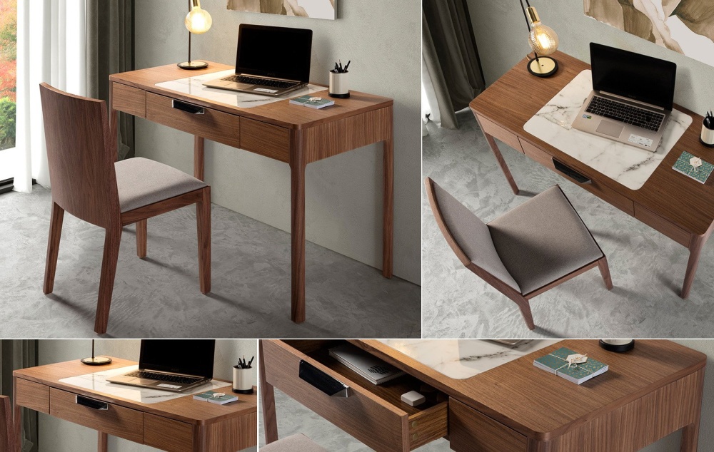 Стол письменный шпон натуральный Stanford, орех/мрамор