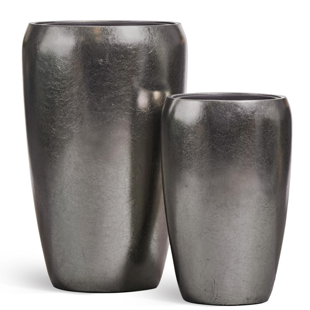 Кашпо TREEZ Effectory - Metal - Высокий округлый конус - Стальное серебро