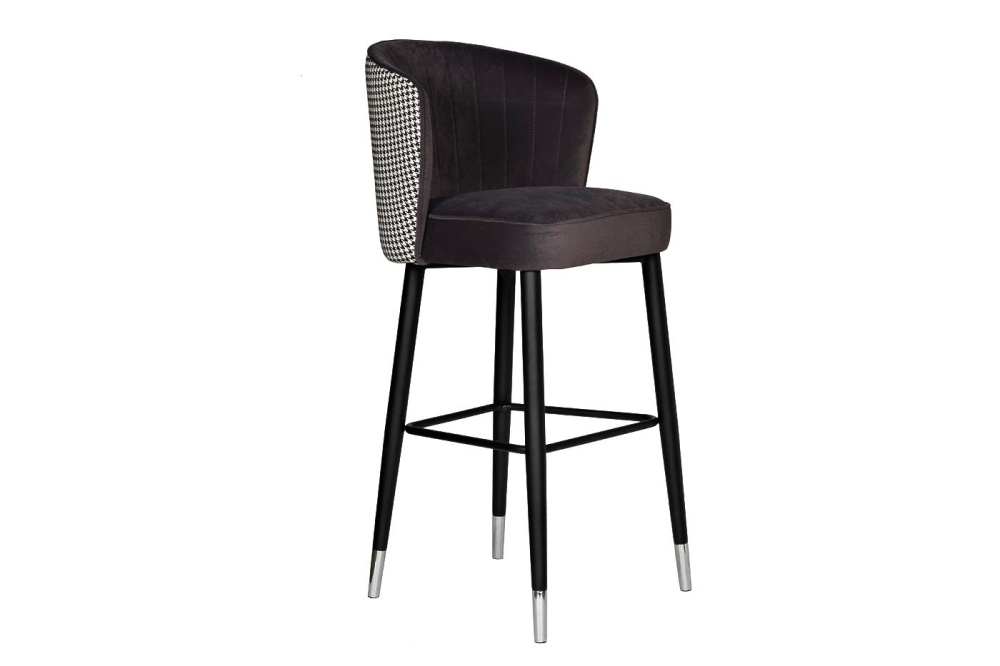 Cтул барный велюр серый 54*54*106см с ч/б спинкой