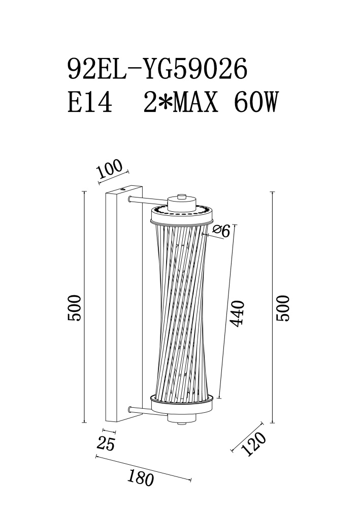 Бра латунь, стекло прозр. 92EL-YG59026